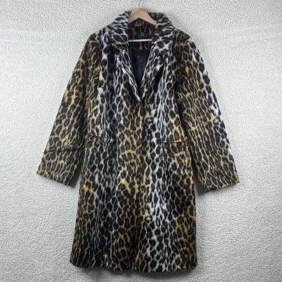 NWOT G by Giuliana  Women Brown Black Leopard Print Faux Fur Tuxedo Coat Size LP - Picture 2 of 16